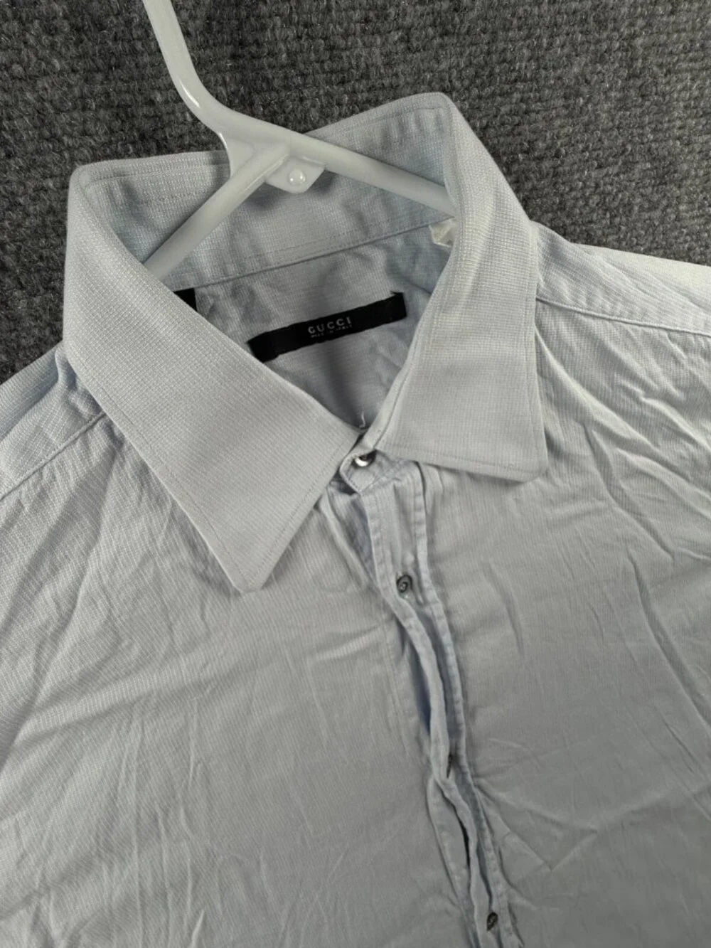 Gucci Blue French Cuff Long Sleeve Button Up Shirt Italy Size 16 Cotton Point